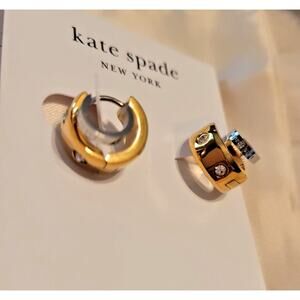 Kate Spade "Set In Stone" Double Huggie Earrings KK438 Gold-Plated Crystal NWT
